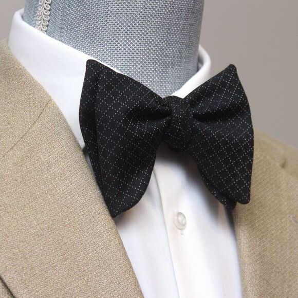 Men's Self tied Bow Tie Silk Bowtie Big Butterfly Bow tie S619 Black Plaid - Picture 10 of 13